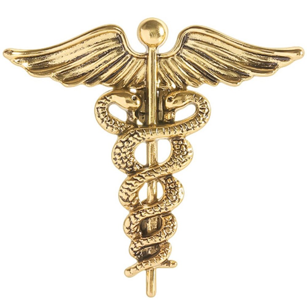 Gold Caduceus Enamel Pin – Medical Symbol Brooch